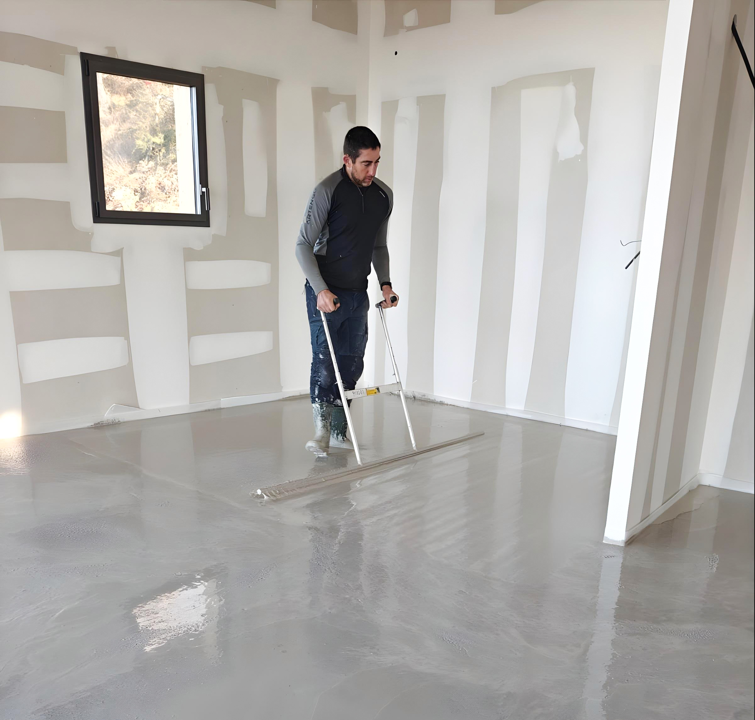 Cédric Ducos, artisan poseur de chape liquide en cours de chantier